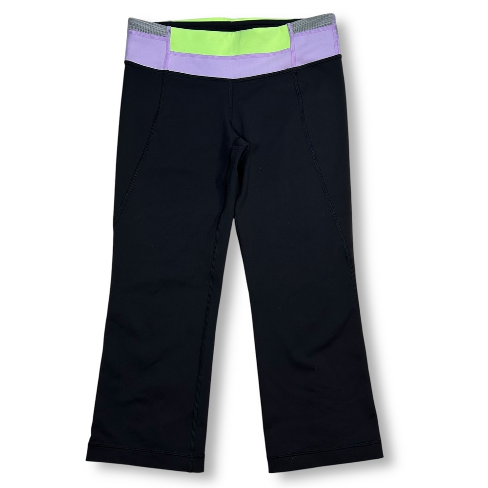 Lululemon Cropped Capri Yoga Pants Athletic High Rise Black‎ Purple Green Size 4